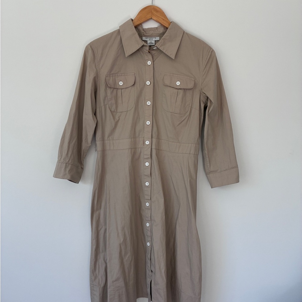 Liz Claiborne Beige Long Sleeve Shirt Dress